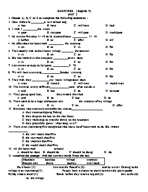 Bài tập môn Tiếng Anh Lớp 9 - Unit 3